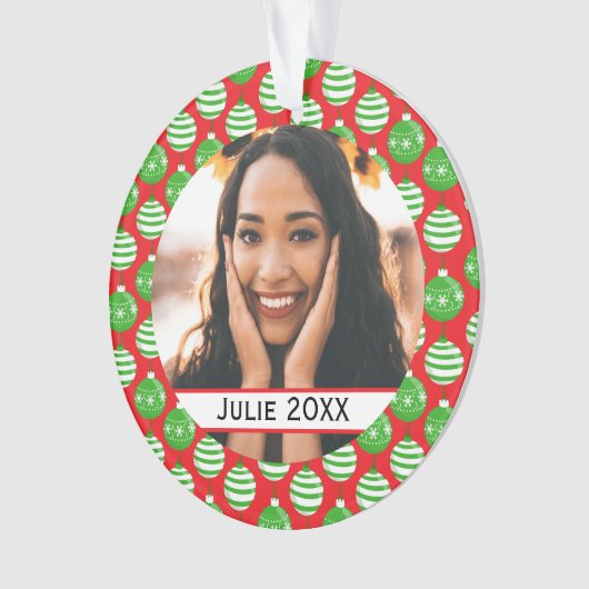 Eigen kerstfeestelijke rode groene versiering ornament (voorkant)