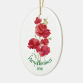 Eigen kerstfeestelijke rode papavers keramisch ornament (Links)