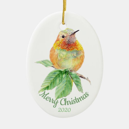 Eigen kerstfeestelijke Waterverf Vogelvogel Keramisch Ornament (Voorkant)
