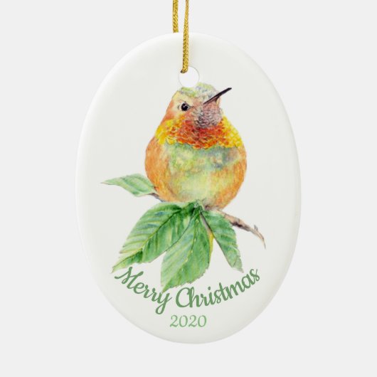Eigen kerstfeestelijke Waterverf Vogelvogel Keramisch Ornament (Achterkant)
