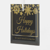 Eigen kerstfeestelijke zwarte gouden snowflake glas ornament (Voorkant links)