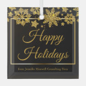 Eigen kerstfeestelijke zwarte gouden snowflake glas ornament (Voorkant)