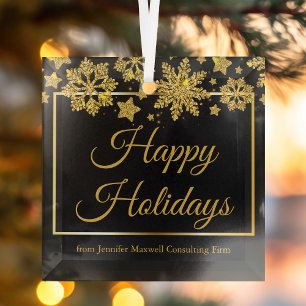 Eigen kerstfeestelijke zwarte gouden snowflake glas ornament