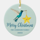 Eigen kerstfeestvogel en ster keramisch ornament (Voorkant)