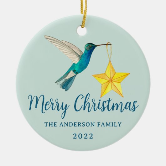 Eigen kerstfeestvogel en ster keramisch ornament (Voorkant)