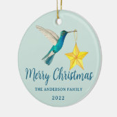 Eigen kerstfeestvogel en ster keramisch ornament (Links)