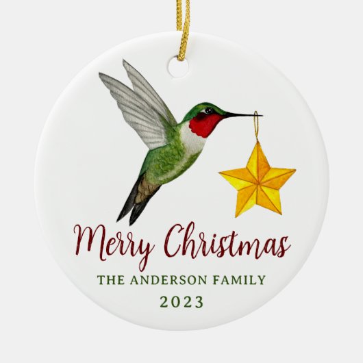 Eigen kerstfeestvogel en ster keramisch ornament (Voorkant)