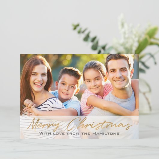 Eigen kerstfoto met 2-zijdig Gold-script voor pret Feestdagenkaart (Staand voorkant)