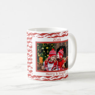 Eigen kerstfoto-snoepje rode witte retro koffiemok