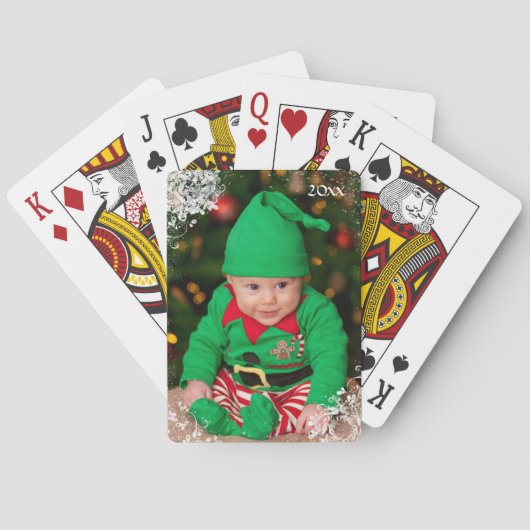 Eigen kerstfoto Snowflake Lijst 2 Vakantie Pokerkaarten (Achterkant)