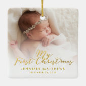 Eigen kerstfoto voor Baby Girl Gold Script Keramisch Ornament (Achterkant)