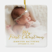 Eigen kerstfoto voor Baby Girl Gold Script Keramisch Ornament (Voorkant)