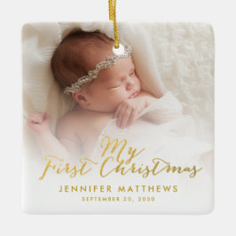 Eigen kerstfoto voor Baby Girl Gold Script Keramisch Ornament