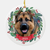 Eigen kerstfoto's foto Duitse herder Keramisch Ornament (Achterkant)