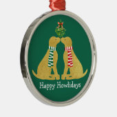 Eigen kerstgele labs die mistletoe kussen metalen ornament (Rechts)