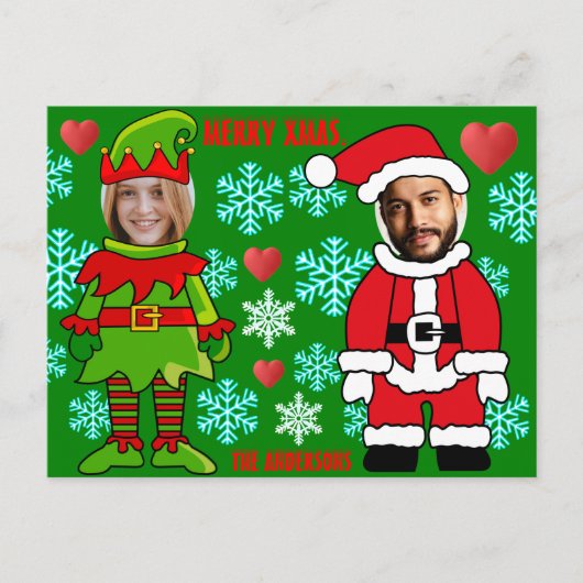 Eigen kerstgezicht uit Elf en Santa Claus Briefkaart (Voorkant)