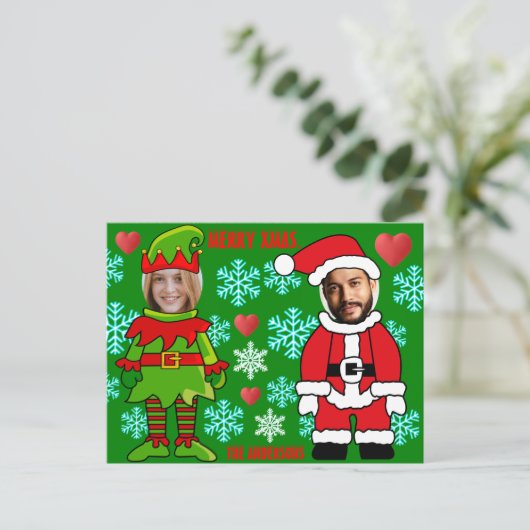 Eigen kerstgezicht uit Elf en Santa Claus Briefkaart (Staand voorkant)