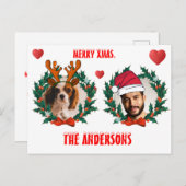 Eigen kerstgezicht uitgesneden rendieren en kerstm briefkaart (Voorkant / Achterkant)