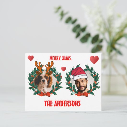 Eigen kerstgezicht uitgesneden rendieren en kerstm briefkaart (Staand voorkant)