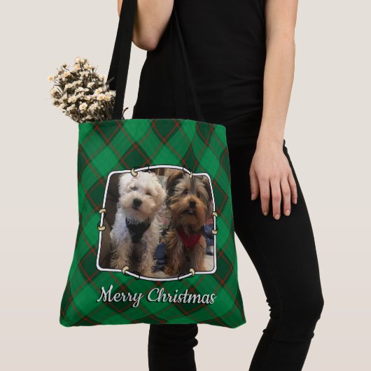 Eigen kerstgroen en rood speldenfoto 2 Lijst Tote Bag (Dichtbij)