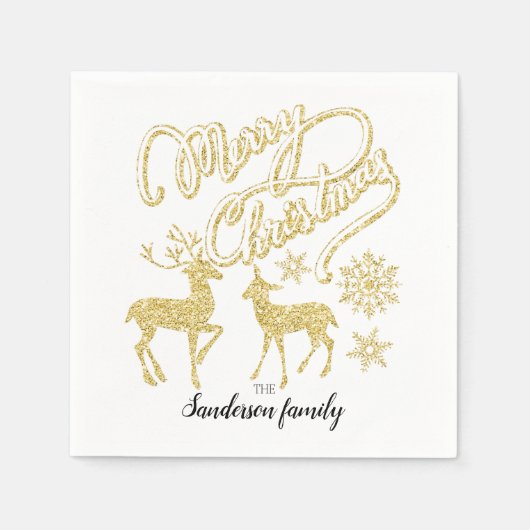 Eigen kersthert goudglitter servet (Voorkant)
