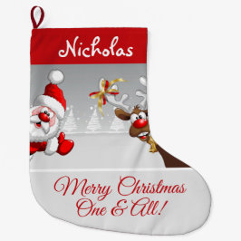 Eigen kerstkerstkerstman en rendier grote kerstsok