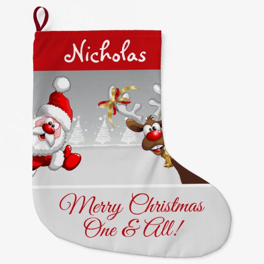 Eigen kerstkerstkerstman en rendier grote kerstsok (Voorkant)