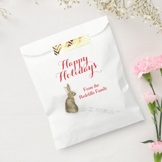 Eigen kerstkonijn in sneeuwcadeautassen bedankzakje (Gezegeld)
