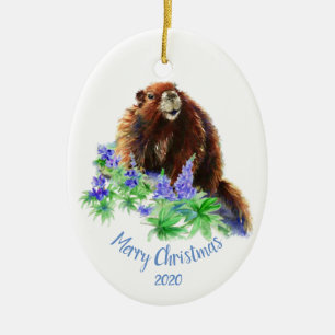 Eigen kerstmarmot, groundhog Animal Keramisch Ornament