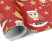 Eigen kerstmeisjes cartoon verpakkingspapier cadeaupapier (Rol Hoek)