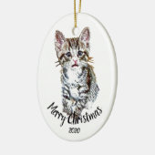 Eigen kerstmis met kattenkat keramisch ornament (Links)
