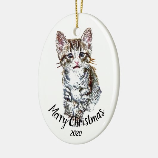 Eigen kerstmis met kattenkat keramisch ornament (Links)