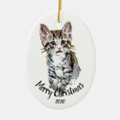 Eigen kerstmis met kattenkat keramisch ornament (Voorkant)