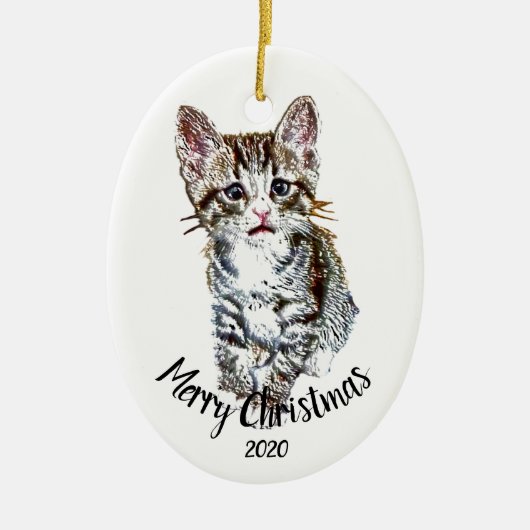 Eigen kerstmis met kattenkat keramisch ornament (Voorkant)