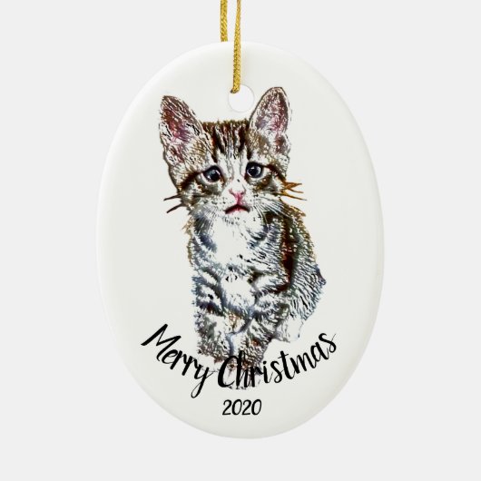 Eigen kerstmis met kattenkat keramisch ornament (Achterkant)