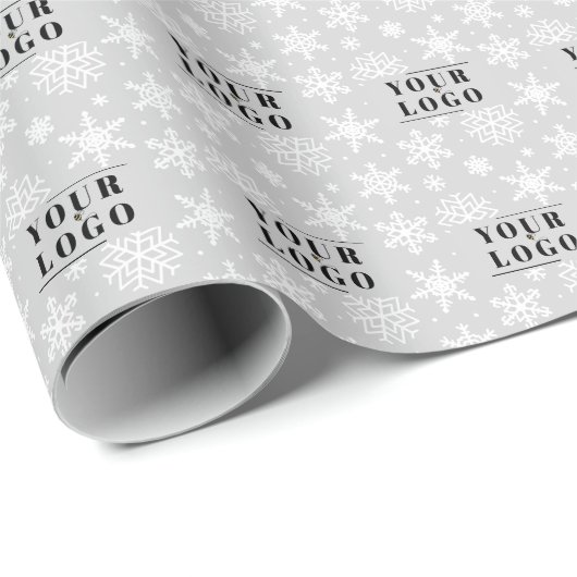 Eigen kerstmis SilverGrey Snowflake Logo Cadeaupapier (Rol Hoek)