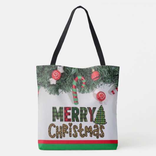 Eigen kerstmis, snoepsuikerriet kerstboom tote bag (Achterkant)