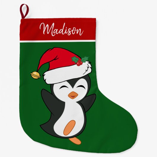 Eigen kerstpinguïn grote kerstsok (Voorkant)