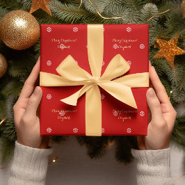 Eigen kerstrode snowflakes Faux Gold Script Cadeaupapier