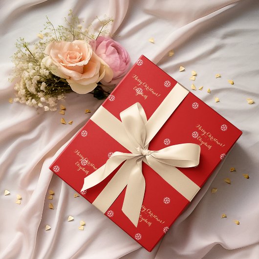 Eigen kerstrode snowflakes Faux Gold Script Cadeaupapier