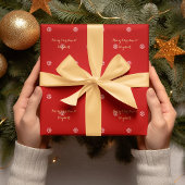 Eigen kerstrode snowflakes Faux Gold Script Cadeaupapier