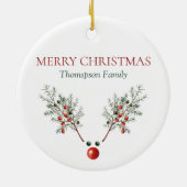 Eigen kerstrode snuitrennen met ringpijnbessen keramisch ornament (Achterkant)