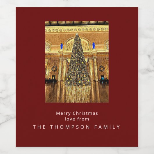 Eigen kerstrood en goud wijn etiket (Enkel label)