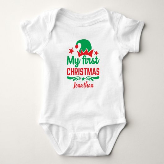 Eigen kerstrood Pet Star voor baby's eerste kerstf Romper (Voorkant)
