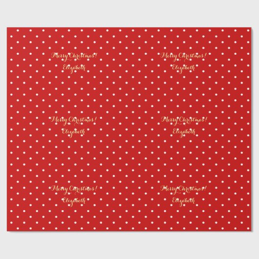 Eigen kerstrood poka-dot faux Gold-script Cadeaupapier (Vlak)