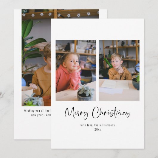 Eigen kerstscript drie foto's feestdagenkaart (Voorkant / Achterkant)