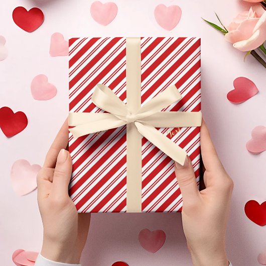 Eigen kerstsnoepriet rode strepes Gold-tekst Cadeaupapier