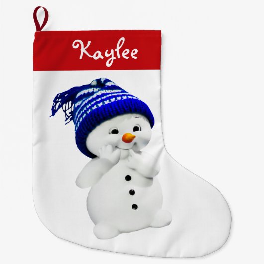 Eigen kerstsnowman rood en wit grote kerstsok (Voorkant)