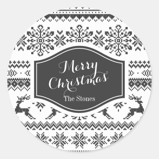 Eigen kersttrui met zwarte kerst ronde sticker (Voorkant)