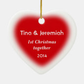 Eigen kerstversiering met rode en witte snoepriet keramisch ornament (Achterkant)